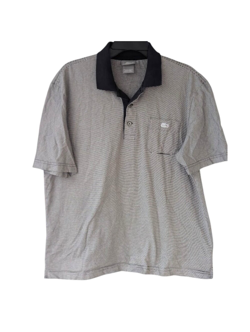 Lacoste Polo Shirt Mens 5 Large Gray Black Striped Boxy Pocket Croc Preppy 22x26